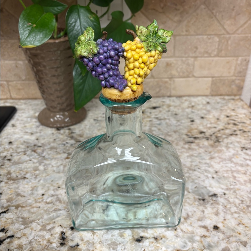Vintage Italian Decorative Glass Decanter Bottle with Grape Accents - Picture 2 of 5